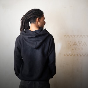 Pullover Hoodie Cotton Green Black Ethnic Handmade Boho Unisex image 7