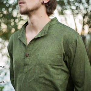 Camicia realizzata a mano in cotone Verde chiaro Verde scuro Verde Nero Vino Rosso Beige Kurtha immagine 5