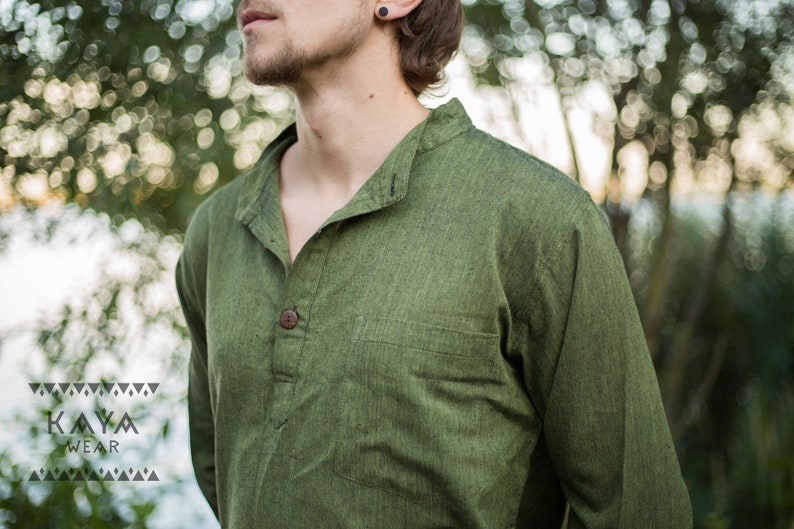 Camicia realizzata a mano in cotone Verde chiaro Verde scuro Verde Nero Vino Rosso Beige Kurtha immagine 5