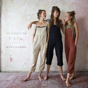 Dungarees Jumpsuit Boho Handmade Black Natural Rust Red Curry Blue-Gray