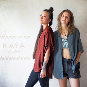 Kimono Shirt Blue Grey Rust Brown