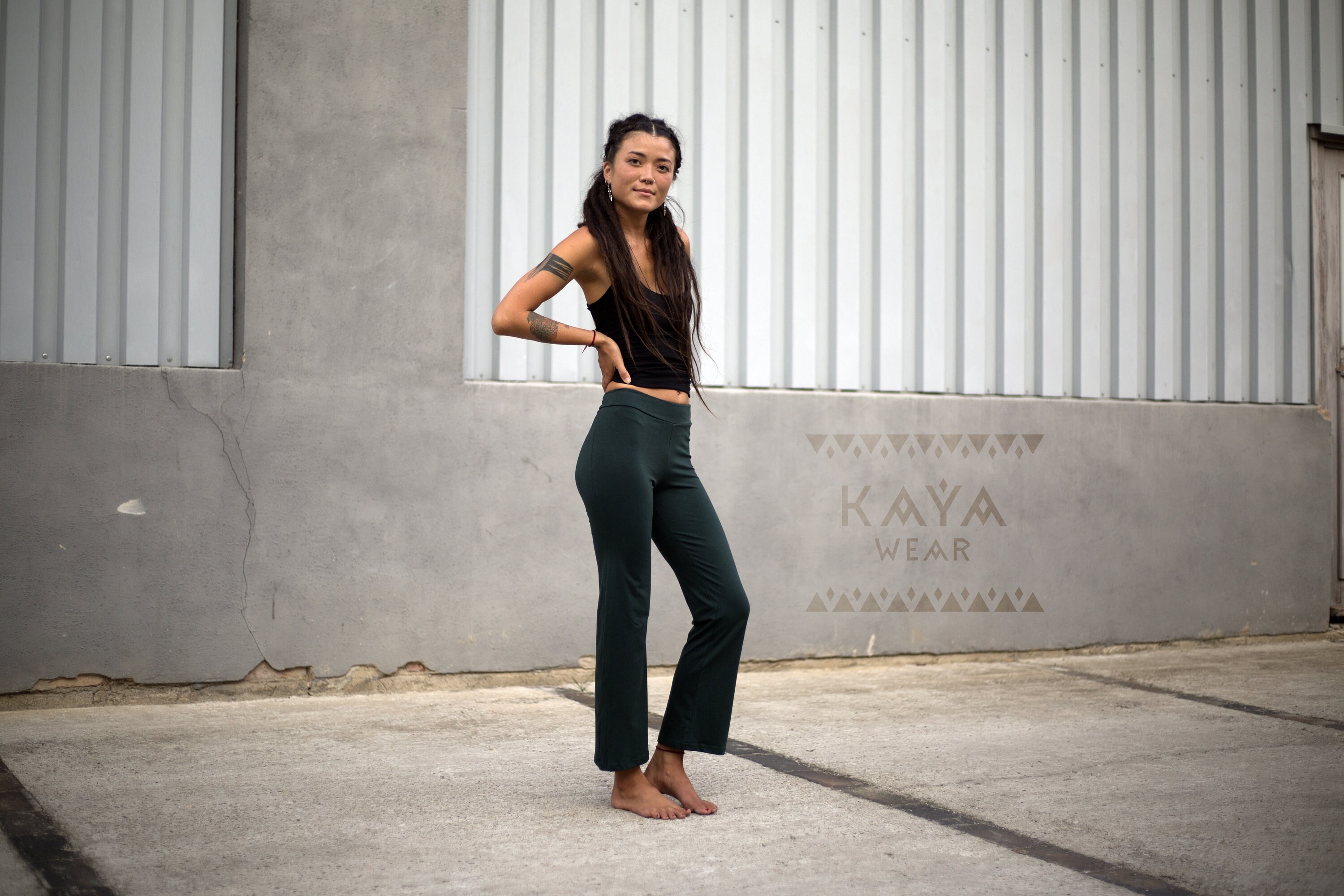 Khaki Cotton Flared Yoga Pants 5 COLOURS Comfy Leggings Yoga