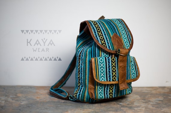 Brown and Turquoise Patterned Backpack Turquoise & Brown Patterned 17 main image 4
