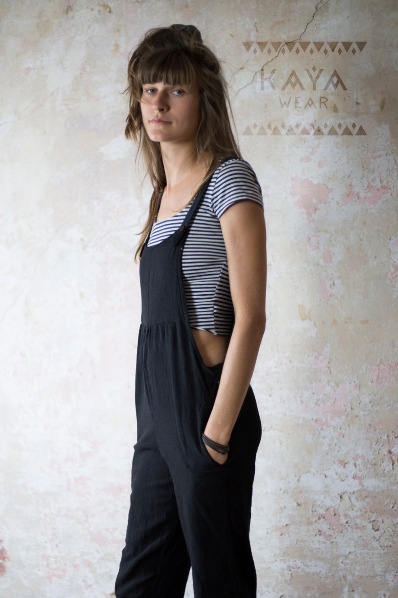 Dungarees Jumpsuit Boho Handmade Black Natural Rust Red Curry Blue Grey image 9