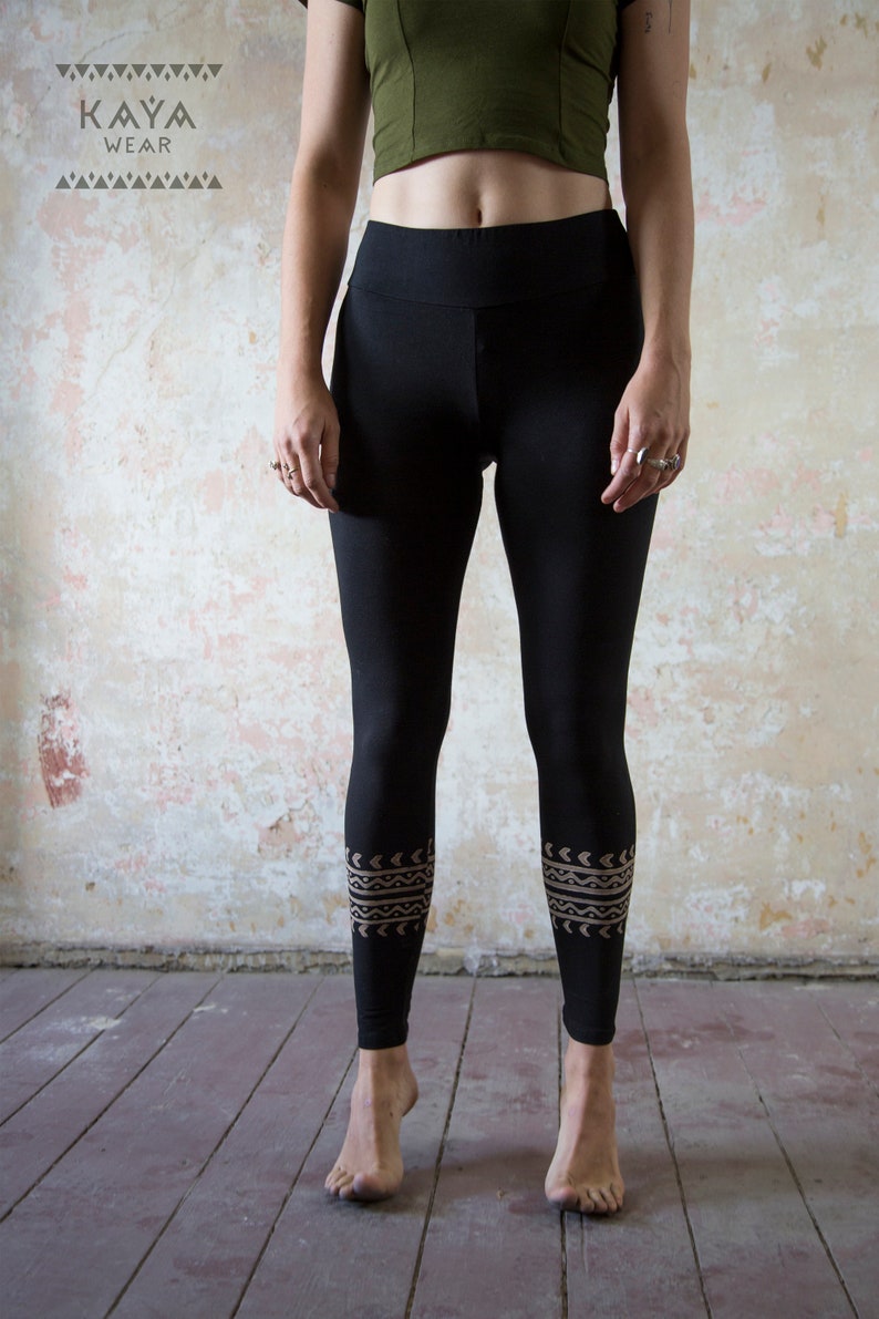 Block print leggings tribal boho yoga hippie image 3