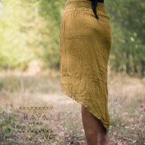 Tulip skirt green natural cotton handmade boho leg slit image 5