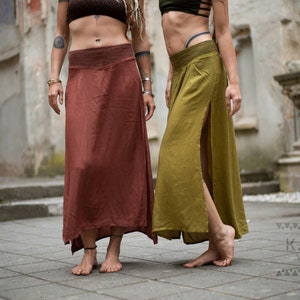 Viscose skirt, leg slit, rust, curry, blue-grey, boho