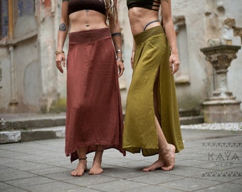 Viscose skirt, leg slit, rust, curry, blue-grey, boho