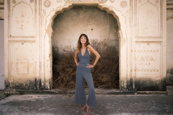 Viscose Jumpsuit Flared With Leg Slit Etsy UK