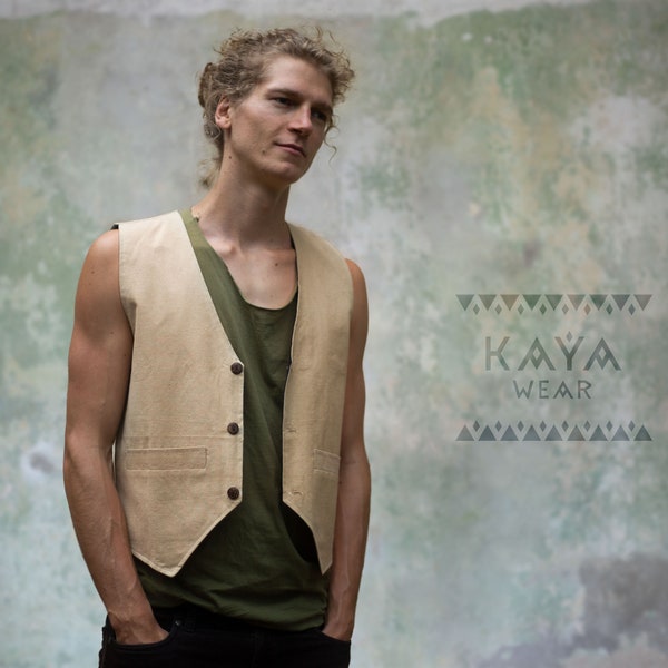 Vest Cotton Black Green White Handmade