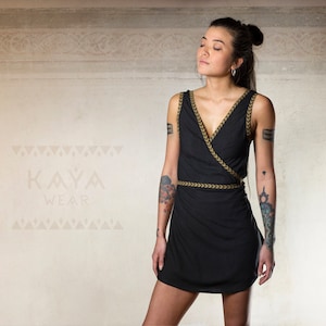 Wrap dress viscose block print handmade boho natural
