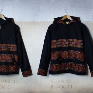 Chaqueta Negro Beige Ethno Border Sudadera con capucha Festival Boho S M L XL imagen 2