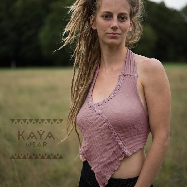 Top à lacets dentelle noir vert curry rose poussiéreux fait à la main Boho médiéval festival naturel