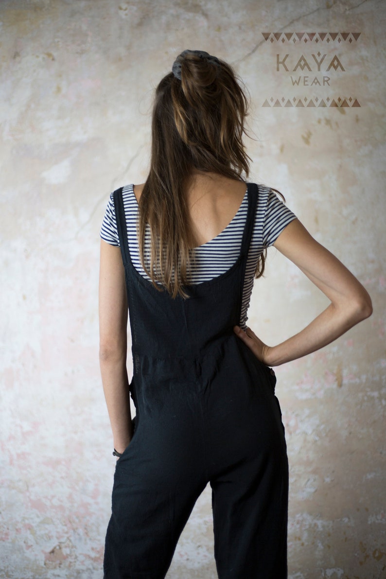 Dungarees Jumpsuit Boho Handmade Black Natural Rust Red Curry Blue Gray image 5