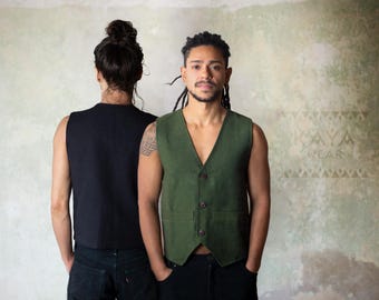 BTC Vest | Handwoven Cotton | Black Green | Handmade