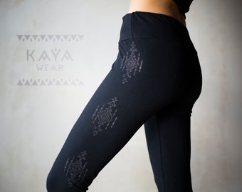 Leggings con stampa a blocchi tribale boho yoga hippie