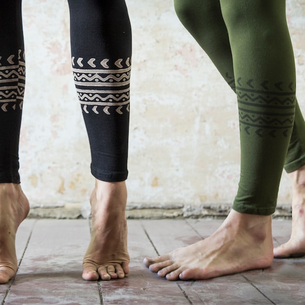 Leggings con estampado de bloques tribal boho yoga hippie