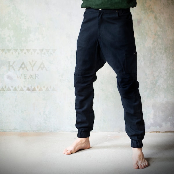 Cargo carrot pants black cotton