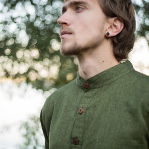 Chemise Fait Main Coton Vert Clair Vert Foncé Vert Noir Vin Rouge Beige Kurtha image 2