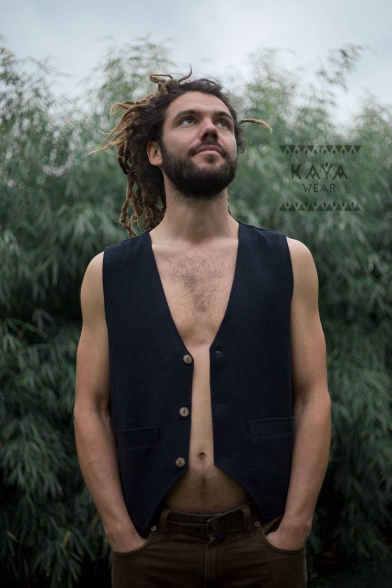 Vest Black Cotton Natural Boho Hippie image 7