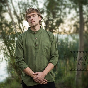 Shirt Handmade Cotton Light Green Dark Green Green Black Wine Red Beige kurtha