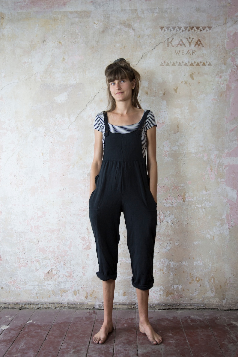 Dungarees Jumpsuit Boho Handmade Black Natural Rust Red Curry Blue Gray image 8