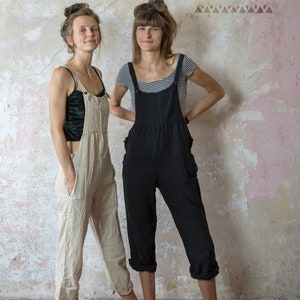 Dungarees Jumpsuit Boho Handmade Black Natural Rust Red Curry Blue Grey image 4