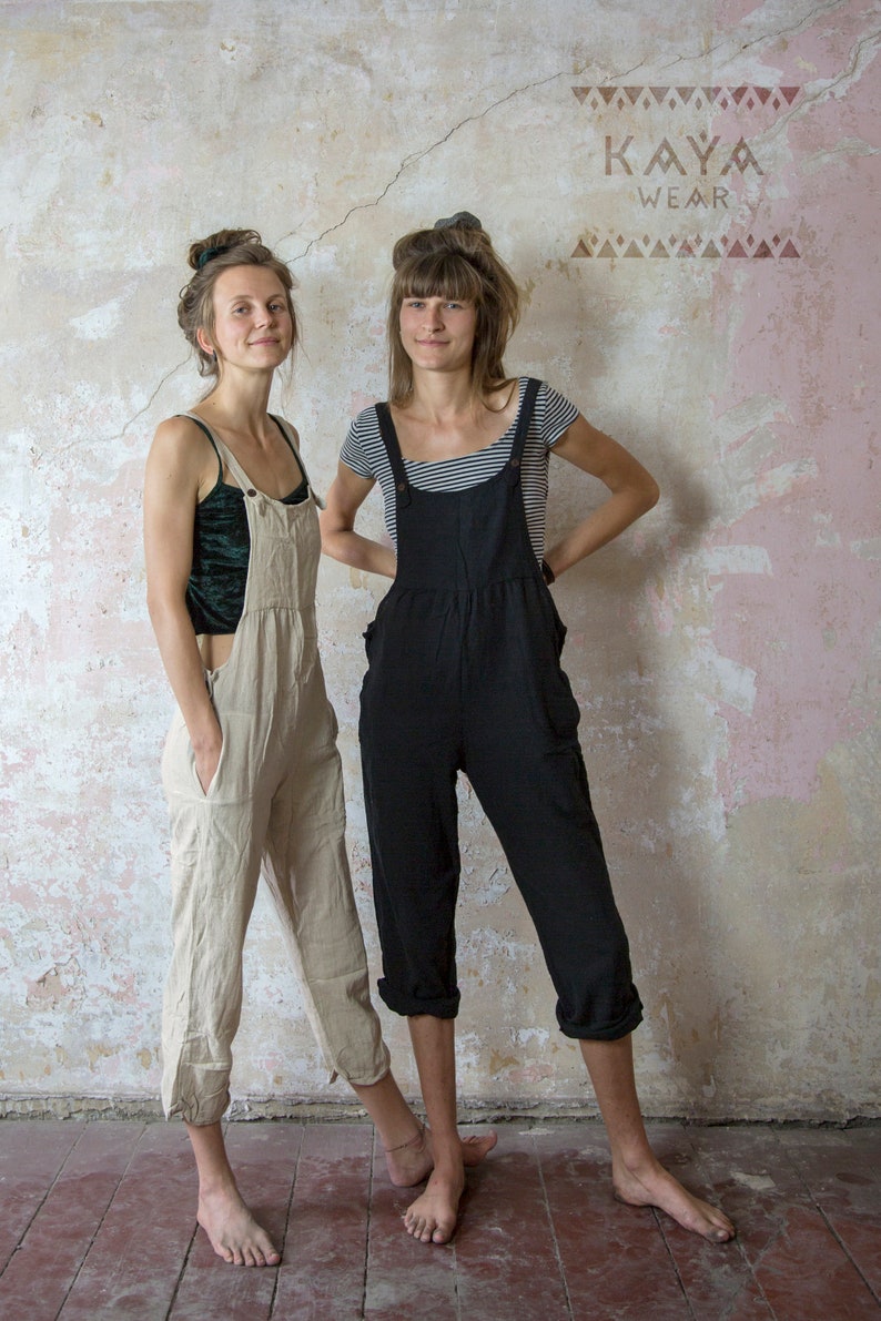 Dungarees Jumpsuit Boho Handmade Black Natural Rust Red Curry Blue Grey image 4