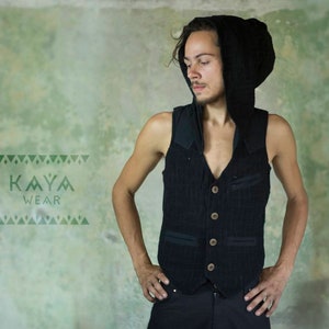 Vest Black Cotton Bugla handmade Psy