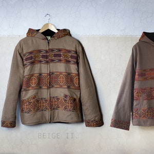 Jacket Black Beige Ethno Border Hoodie Festival Boho S M L XL zdjęcie 3