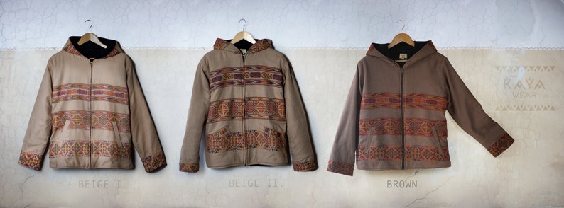 Chaqueta Negro Beige Ethno Border Sudadera con capucha Festival Boho S M L XL imagen 3