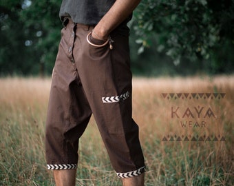 Pantalon 3/4 tribal knickerbocker marron noir pantalon cargo boho