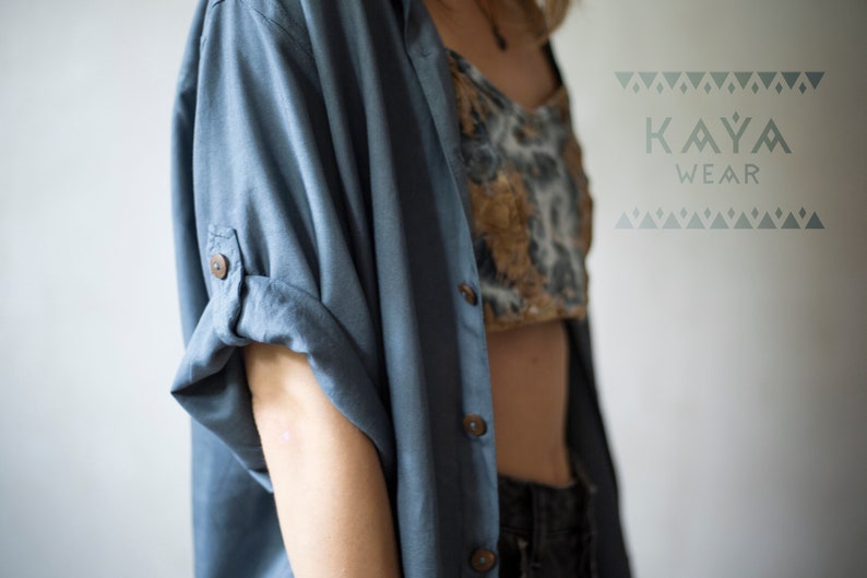 Kimono Hemd Blau Grau Rost Braun Bild 5