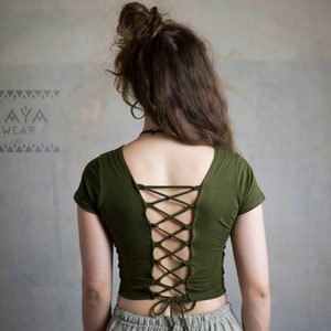 Crop T-shirt Groen Zwart Bruin afbeelding 2