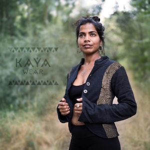 Jacke Baumwolle | Shipibo Print | Schwarz Beige | Ethno Tribal Print Boho Festival