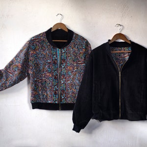 Reversible 2-in-1 corduroy bomber jacket Boho Vintage reversible image 9