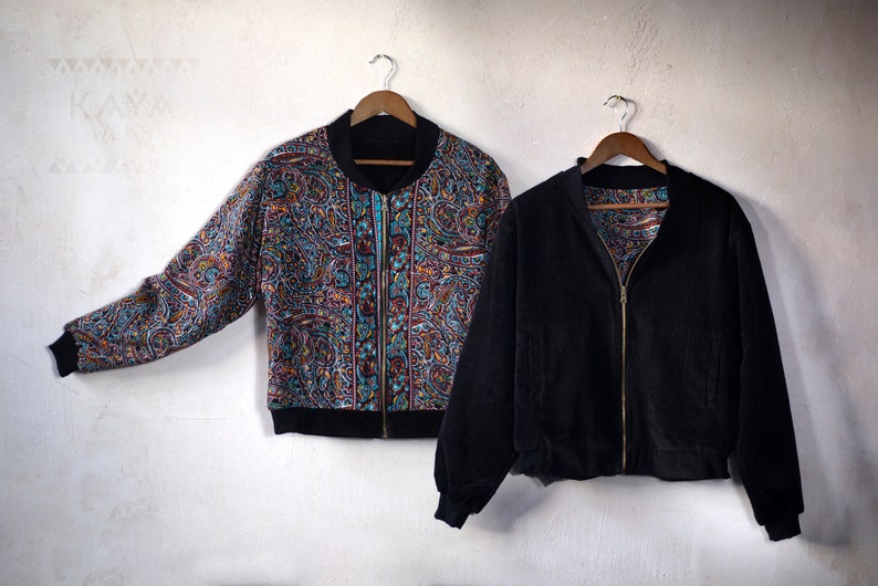 Reversible 2-in-1 corduroy bomber jacket Boho Vintage reversible image 9