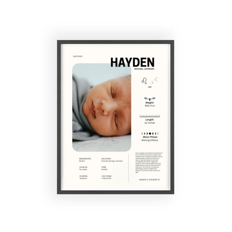 Custom Birth Stats Poster | Personalized Baby Name Print | Newborn Wall ...
