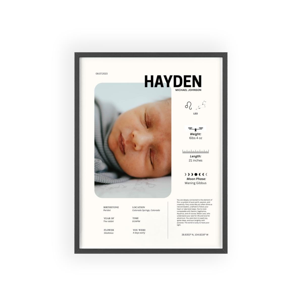 Custom Birth Stats Poster | Personalized Baby Name Print | Newborn Wall ...