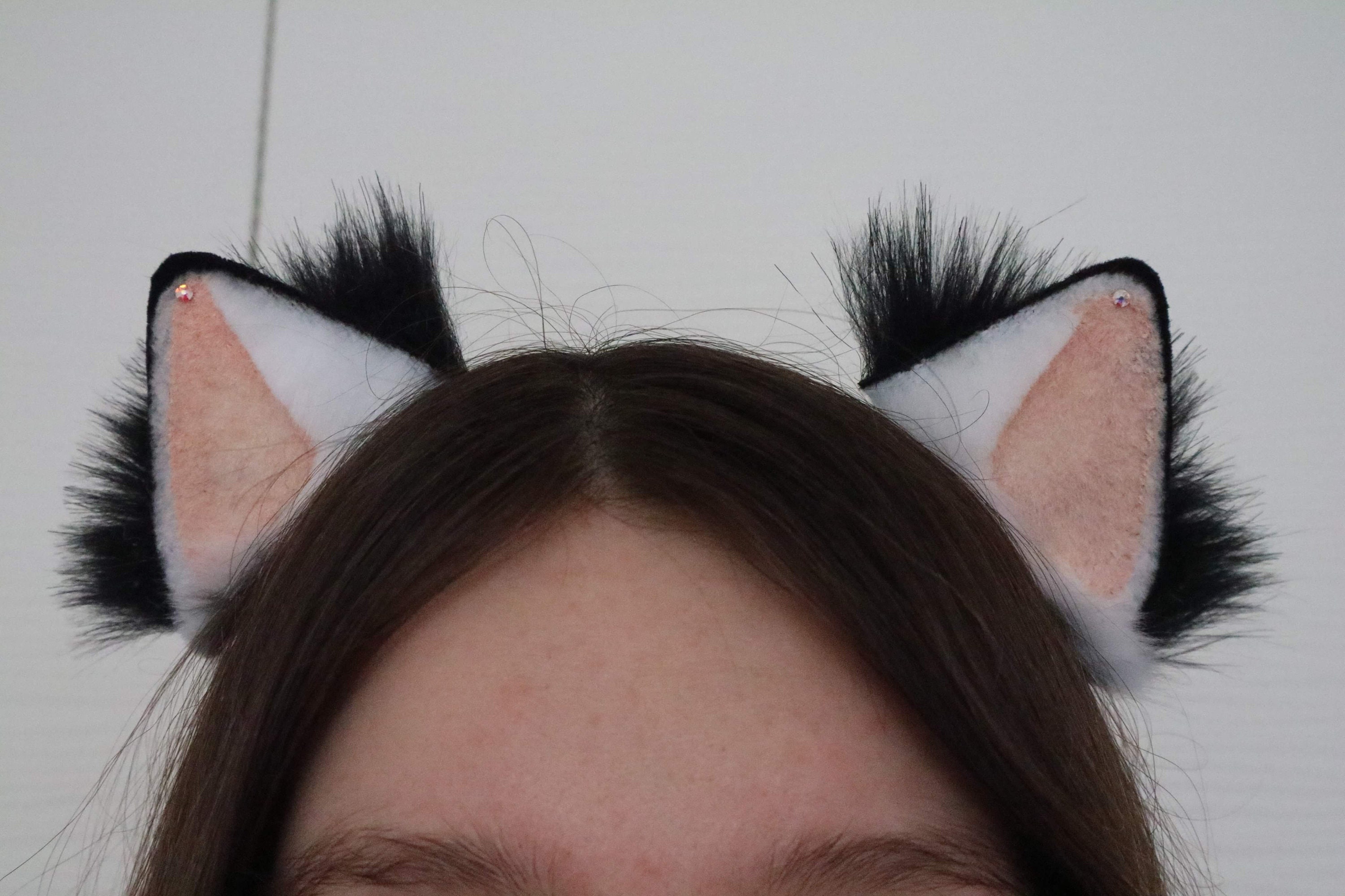 Natural Black And White Kitten Ears Etsy