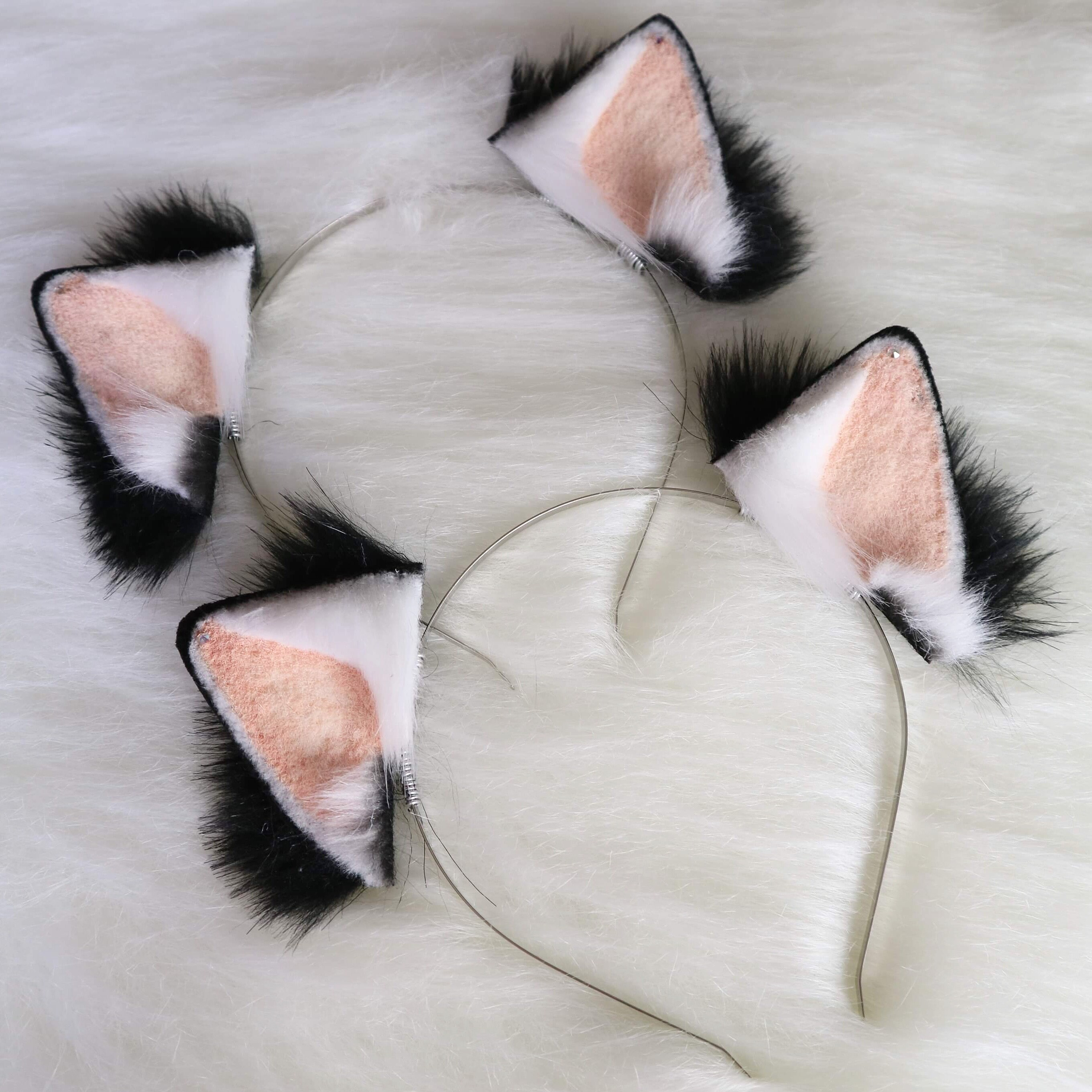 Natural Black And White Kitten Ears Etsy