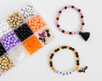 Stacked Sweetly, Spooky Season DIY Stretchy Bracelet Craft Kit, Halloween Activity, Friendship Bracelets, Halloween Bracelet Kit, Boo Basket