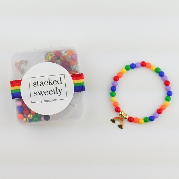 Pride Party Favors, Pride Month DIY stretchy bracelet craft kit, activity box craft, Pride Jewelry, Ally, Pride Gift, Stacked Sweetly