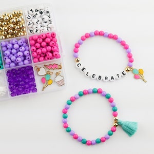 Stacked Sweetly Birthday Wishes DIY Stretchy Bracelet Craft Kit Activity, Friendship Bracelets, Birthday Gift, Bracelet Kit, Party Favor