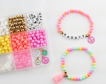 Stacked Sweetly, Groovy Goals DIY stretchy bracelet craft kit, activity box craft for kids, friendship bracelets, Party Favor, Bracelet Kit
