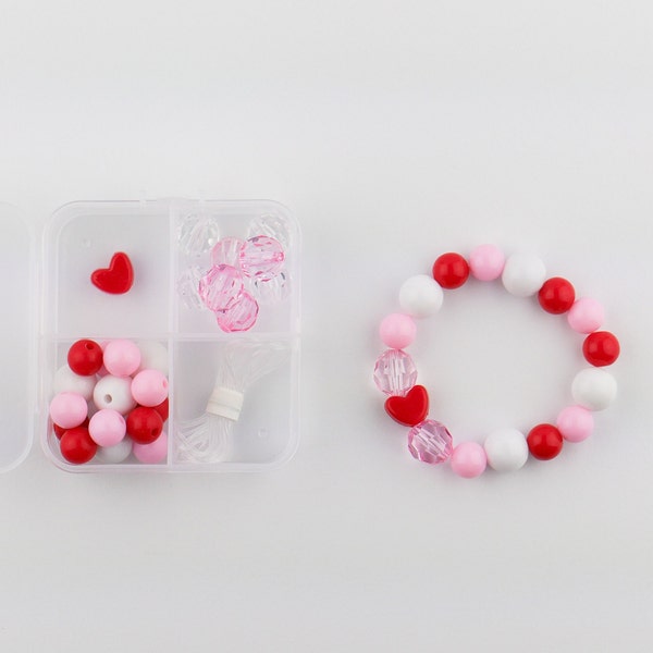 Valentine's Day Birthday Party Favors, DIY mini stretchy bracelet craft kit, activity box craft for kids, Heart Jewelry, Stacked Sweetly