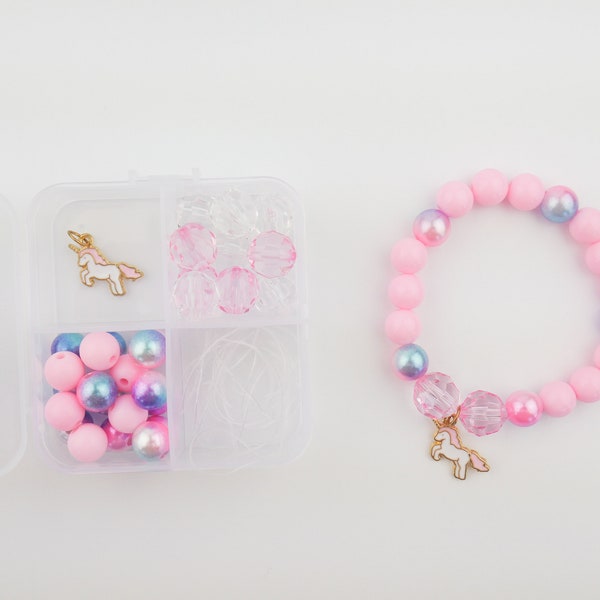 Unicorn Birthday Party Favors, DIY mini stretchy bracelet craft kit, activity box craft for kids, Girl Unicorn Jewelry, Stacked Sweetly