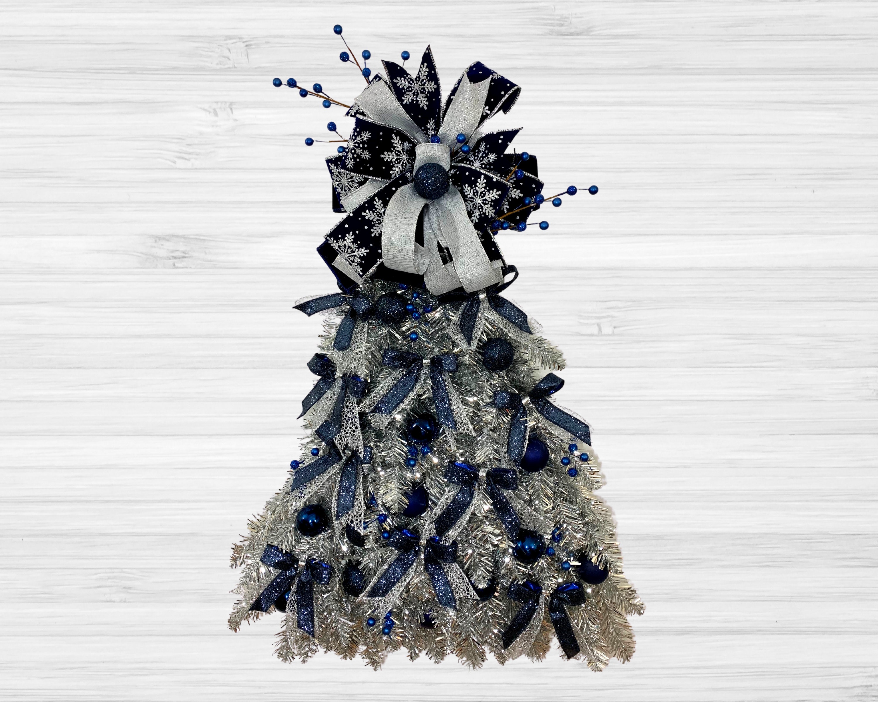 Christmas Tree Wreath Front door WreathTinsel and Blue | Etsy