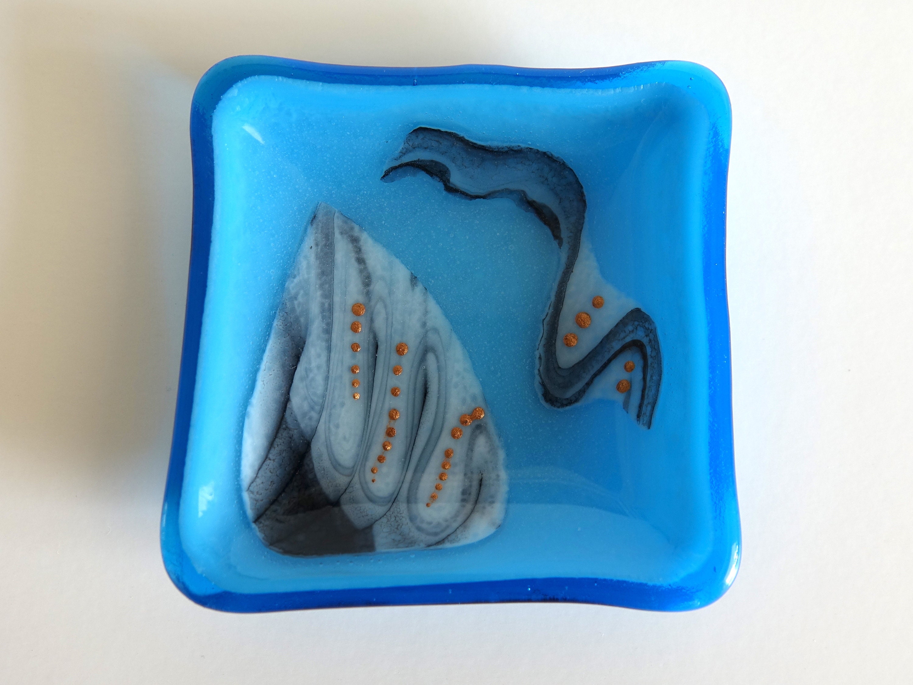 Fused Glass KnickKnack Bowl Black and White Swirls on Vivid Etsy