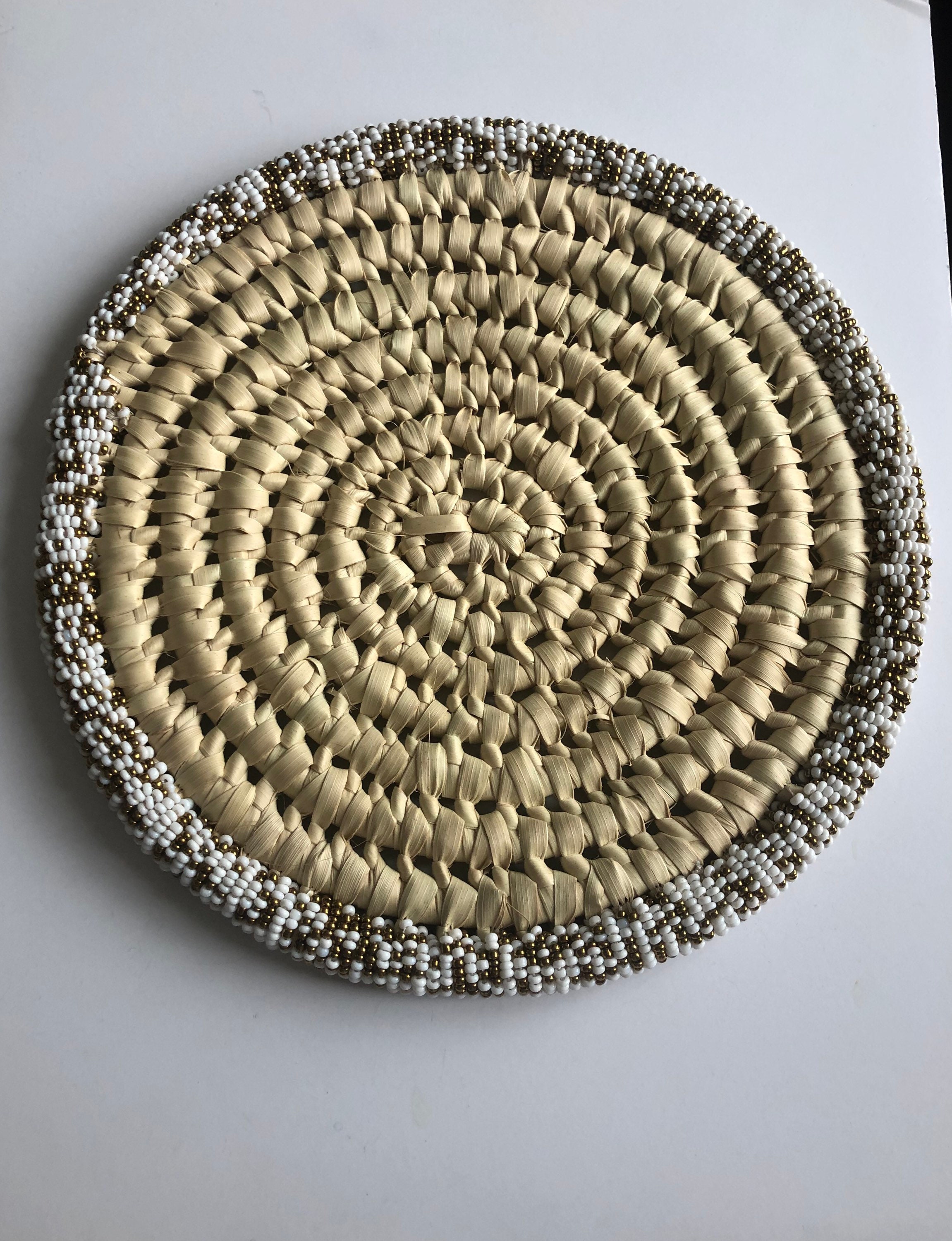 Handmade Round Placemats Natural Woven and beaded Dining Etsy